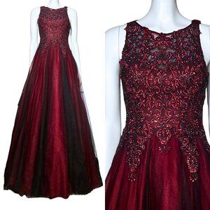 Jovani JVN Red Black Whimsigoth Rhinestone Prom Dress. Size 00. Fairycore Gothic